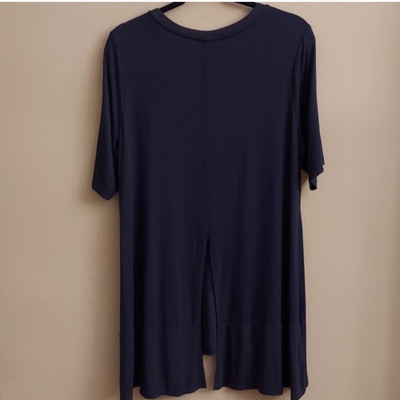 LOGO BY LORI GOLDSTEIN Navy Blue Pullover Short Sleeve Split Back Tunic - Picture 10 of 13